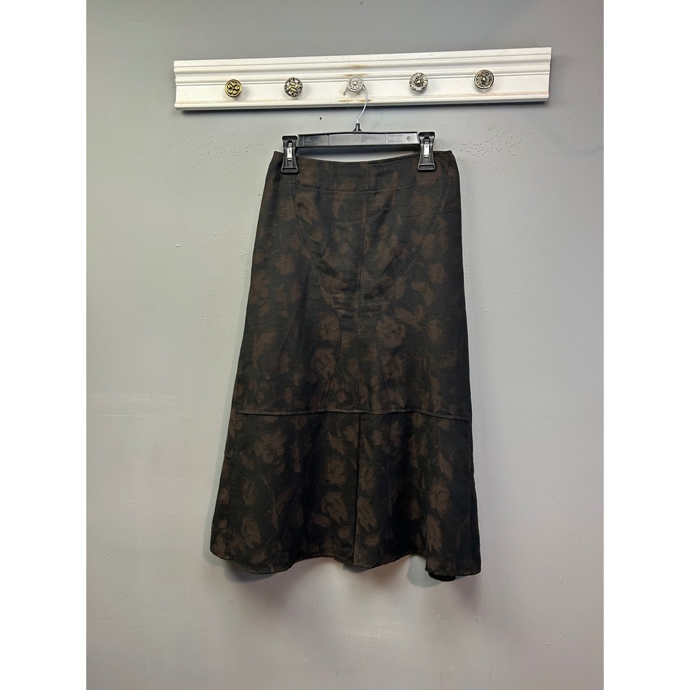 J. Jill Skirt Womens 4P Brown Floral Jacquard Wool Blend A-Line Midi Lined
